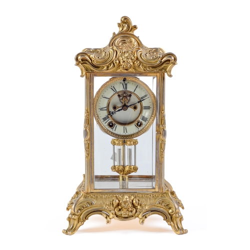 960 - An American rococo revival giltmetal four glass clock, Ansonia Clock Co, c1900, gong striking moveme... 