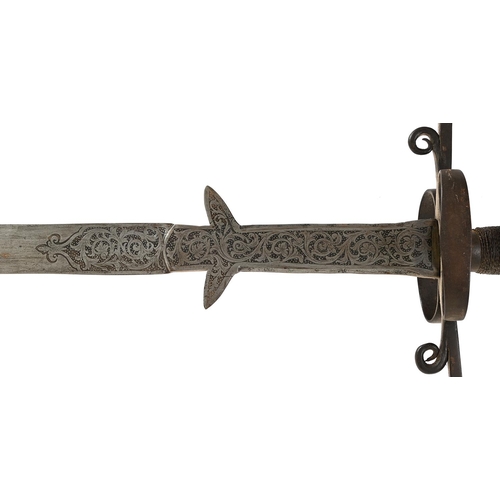 970 - A German hand-and-a-half sword, 19th c, in 16th c style, the broad flat double-edged blade, ricasso ... 