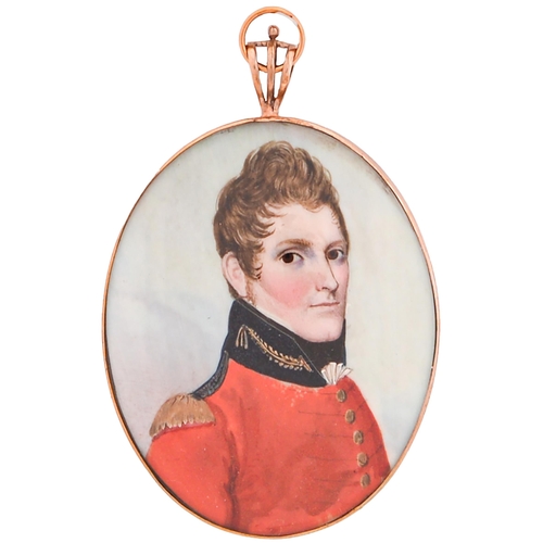 896B - Frederick Buck (1771-1839) - Portrait miniature of an Officer, in red tunic with black collar and ep... 