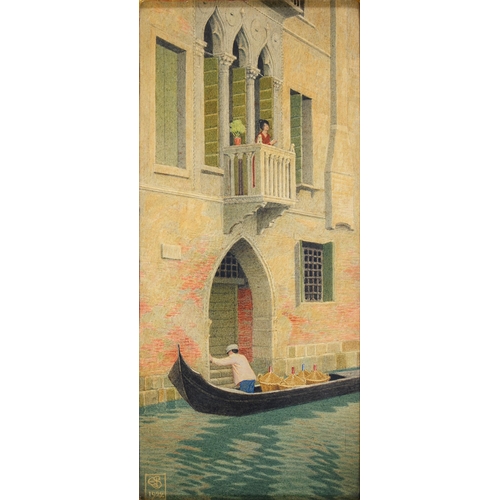 1048 - Joseph Edward Southall RWS (1861-1944) - Gothic Palace Venice, signed with monogram and dated 1922, ... 