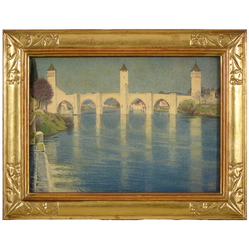 1049 - Joseph Edward Southall RWS (1861-1944) - Pont Valentre Cahors, signed with monogram and dated 1924, ... 
