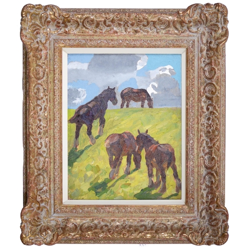 1059 - Winifred Wilson (1882-1973) - Four Horses, oil on panel, 28 x 22cm