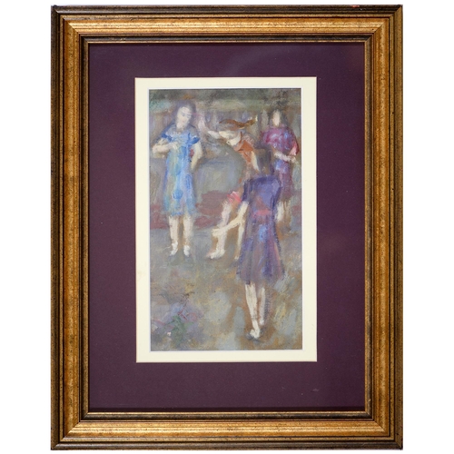 1060 - British School, 20th c - Four Girls, oil on canvas laid on board, 27 x 15.5cm