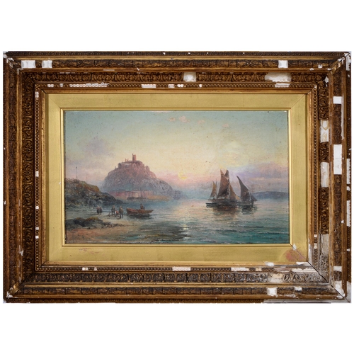 1061 - Hubert Thornley (Exhibited 1858-1898) - Bamburgh Castle at Sunset, signed, oil on canvas, 24 x 39cm... 