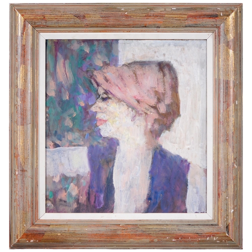 1066 - British School, 20th c - Portrait of a Woman, oil on hardboard, 38.5 x 36cm