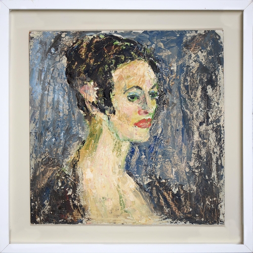 1067 - Tony Deeming (20th / 21st c) - Head of a Woman, oil on board, 40 x 40cm