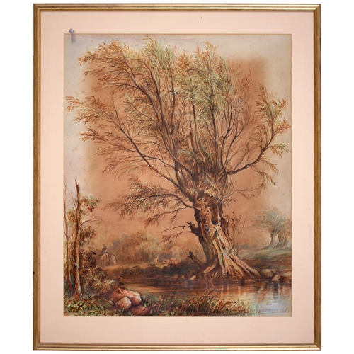 1079 - W Kerry, 1851 - Wooded Landscape with Figures and Livestock, signed and dated, watercolour, 62 x 49.... 