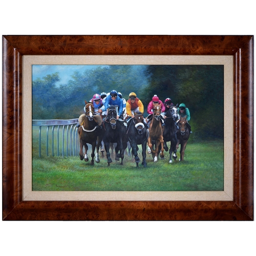 1086 - Max Brandrett (1948 - ) - Horse Race, signed and dated '92, oil on canvas, 49 x 75cm... 