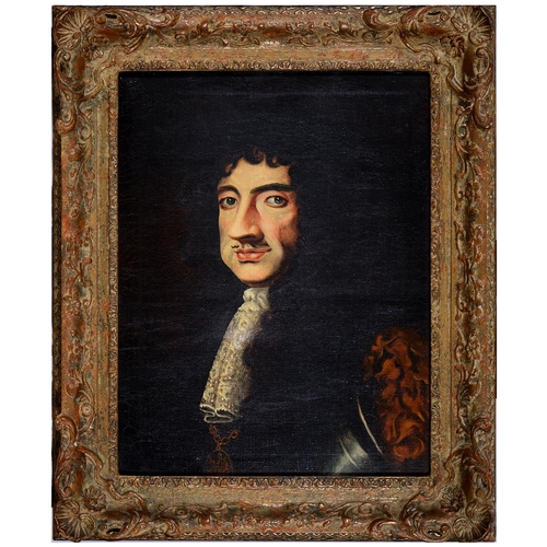 1105 - Follower of John Michael Wright - Portrait of Charles II, oil on canvas, 44.5 x 34.5cm... 