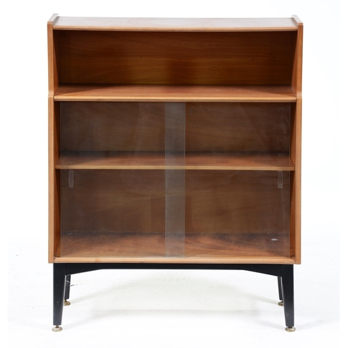 1147 - A mid-century tola and ebonised bookcase, B & I Nathan Furniture, with sliding glass doors, 97cm... 