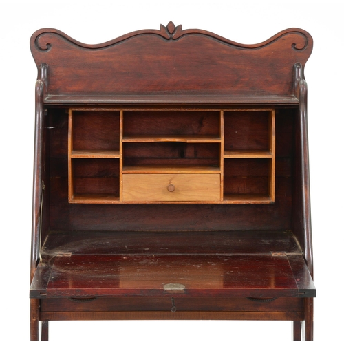 1259 - An Edwardian stained-mahogany bureau, with fitted interior, 122cm h; 40 x 63cm