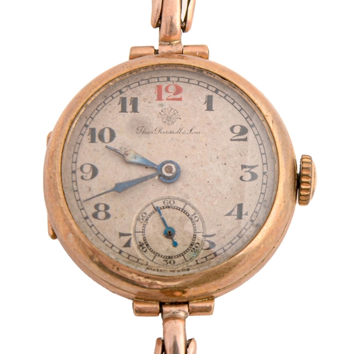 133 - A 9ct gold lady's wristwatch, Thomas Russell & Son, 26mm diam, import marked London 1923, on exp... 