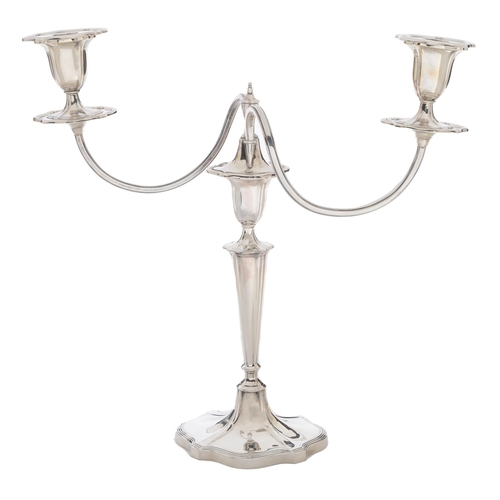 389 - An Elizabeth II silver candelabrum,  with reeded branches and rims, 34.5cm h, by Walker & H... 