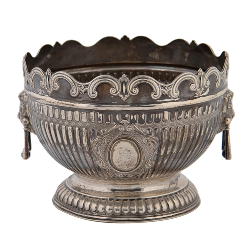 390 - A Victorian silver rose bowl, the reeded bowl with vacant cartouche to either side and applied with ... 