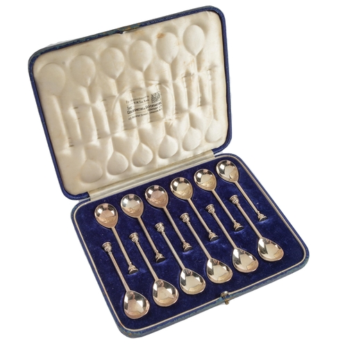 415 - A set of twelve George V silver seal top replica coffee spoons, by The Goldsmiths & Silversmiths... 