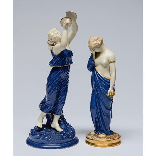 526 - A Royal Worcester figure of Sorrow and a Royal Worcester Crownware figure of a dancing girl with cym... 