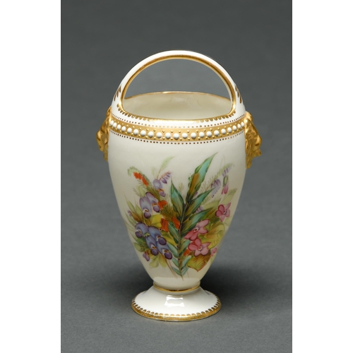 531 - A Royal Worcester Cartage violet vase, 1881,  painted to either side with colourful flowers beneath ... 