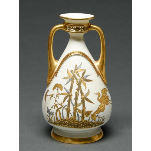 536 - A Royal Worcester vase, c1880,  of Japanese inspired decoration of storks, bamboo and butterfly... 