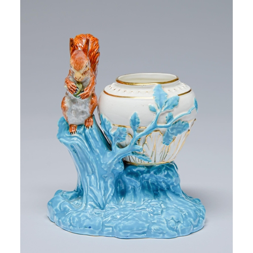 558 - A Royal Worcester stump vase with squirrel, c1880,  on rustic turquoise base, 16.5cm h, impress... 