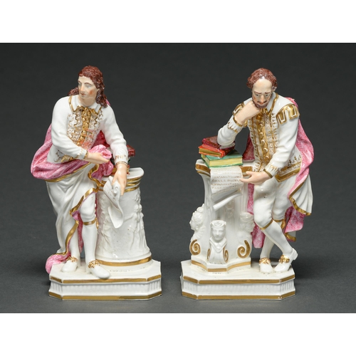 562 - A pair of Derby figures of Shakespeare and Milton, c1830, after the Monuments by Sheemakers, 17.5cm ... 