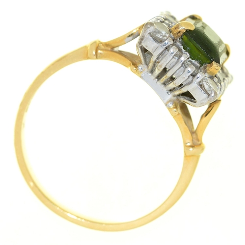 66 - A green tourmaline and diamond rectangular cluster ring, in 18ct gold, Birmingham 2001, 6.4g, size N... 