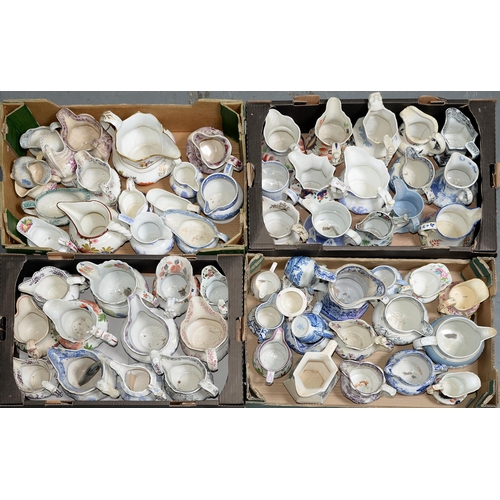 683 - An extensive collection of British pottery and porcelain jugs, early-mid 19th c, mainly Staffordshir... 