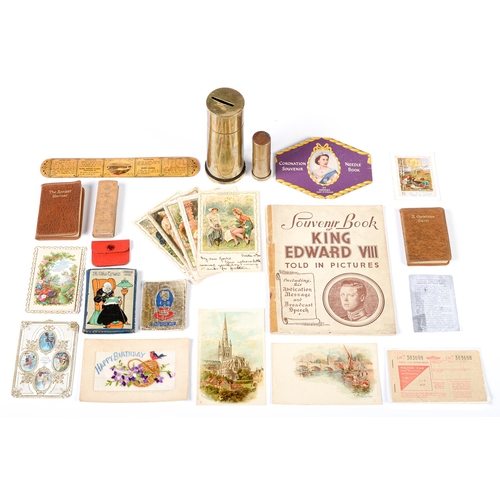 717 - Miscellaneous printed ephemera, a needle case and small format books, c1880-early 20th c, to include... 