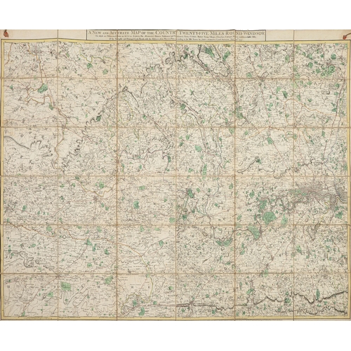 720 - John Andrews - A New and Accurate Map of the Country Twenty-Five Miles Round Windsor, 1777, hand col... 