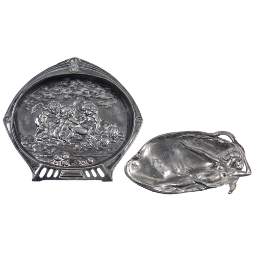 739 - A WMF Jugendstil pewter figural card tray or vide poche, c1905, in the form of a semi-naked languid ... 