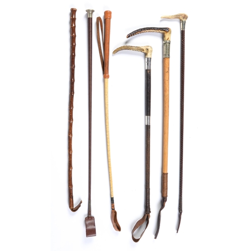 750 - Six various wood or stitched leather covered riding crops, one by Swaine & Adeney, all first hal... 