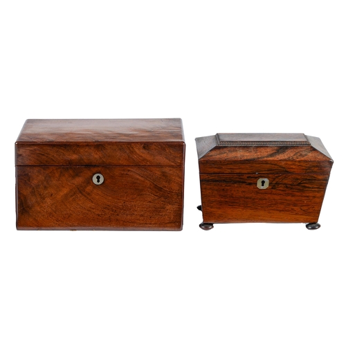 760 - A Victorian mahogany tea chest and a contemporary rosewood tea chest of sarcophagus shape, with fitt... 