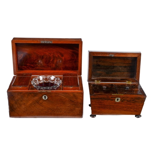 760 - A Victorian mahogany tea chest and a contemporary rosewood tea chest of sarcophagus shape, with fitt... 