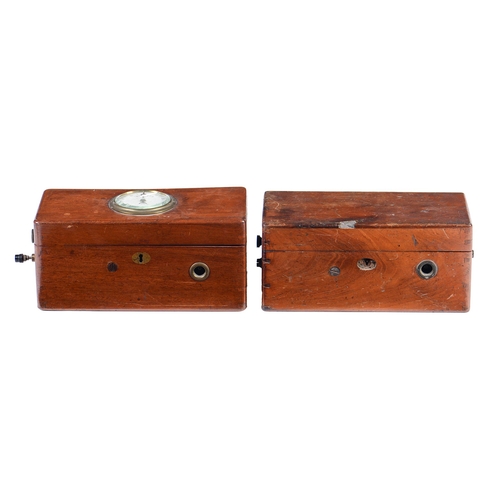 769 - Two Victorian mahogany  magneto electric therapeutic machines, the lid of one inset with enamel IMPR... 