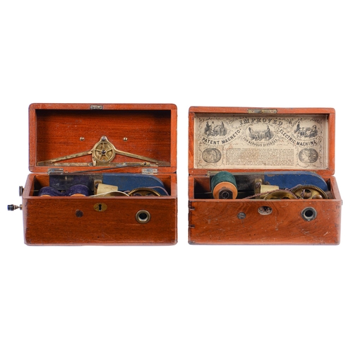 769 - Two Victorian mahogany  magneto electric therapeutic machines, the lid of one inset with enamel IMPR... 