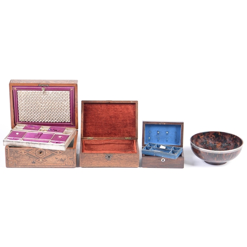 771 - A Victorian walnut and coloured straw inlaid work box, dated 1872, the fitted interior with tray, 30... 