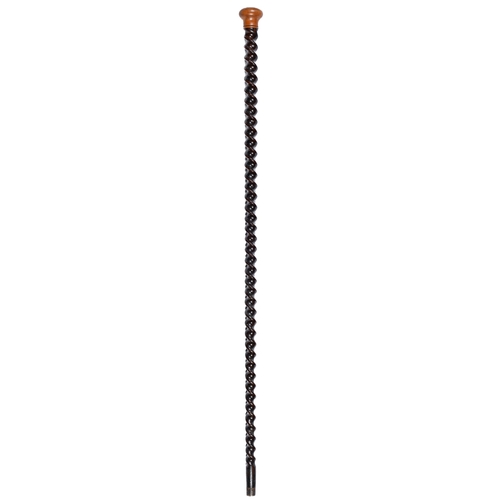 775 - A Victorian spiral turned wood cane, with globular boxwood pommel, steel tip, 92.5cm... 