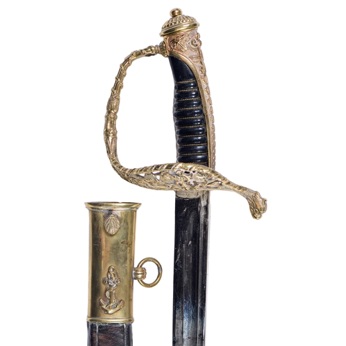 778 - A French model 1837 naval officer's sword and scabbard, blade 70cm