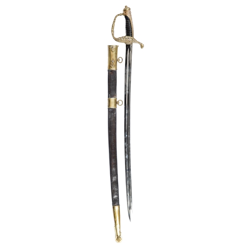 778 - A French model 1837 naval officer's sword and scabbard, blade 70cm