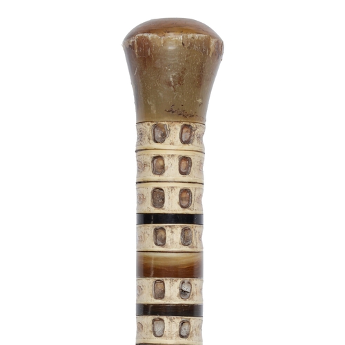 779 - A vertebrae cane, 19th c, with horn pommel, 88cm l