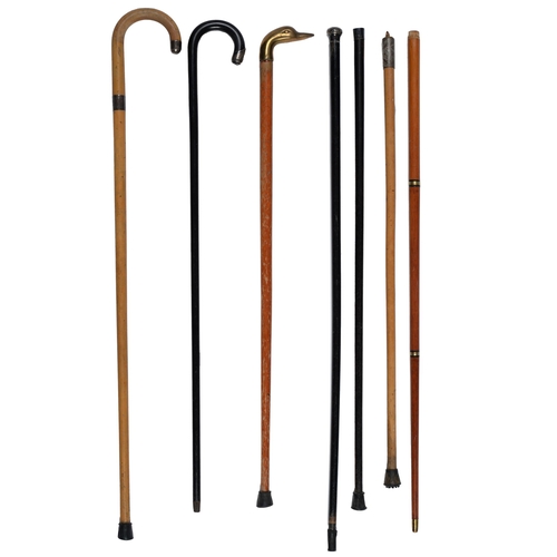 781 - Seven miscellaneous silver mounted malacca and other walking sticks and canes