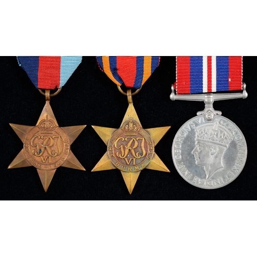 800 - 1939-1945 Star, Burma Star and War Medal, card box addressed H J Williamson Cricklewood London, fibr... 