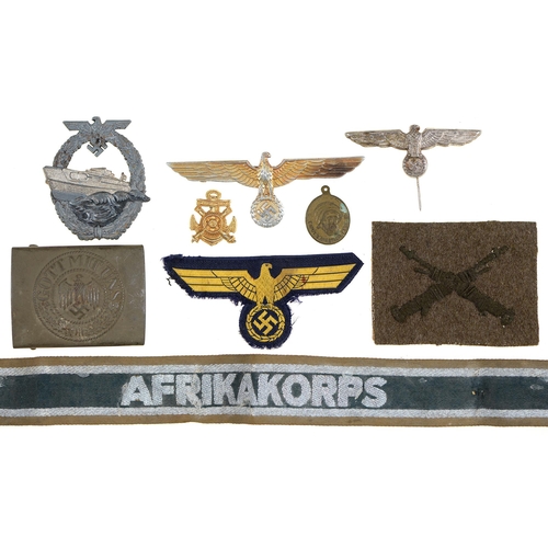 808 - Germany, Third Reich, cloth insignia, buckle and badges, various, includes reproductions... 