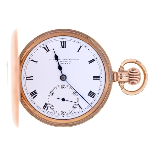 81 - A 9ct gold half hunting cased keyless lever watch, Goldsmiths & Silversmiths Co Ltd 112 Regent S... 