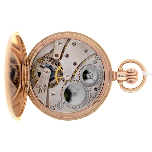 81 - A 9ct gold half hunting cased keyless lever watch, Goldsmiths & Silversmiths Co Ltd 112 Regent S... 