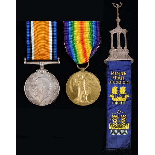 812 - WWI pair, British War Medal and Victory Medal 270382 Spr A W Comben RE, card box and a Swedish pierc... 