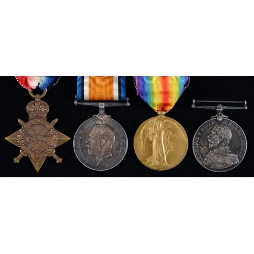 824 - WWI group of four, 1914-15 Star, British War Medal, Victory Medal and Royal Naval Long Service and G... 