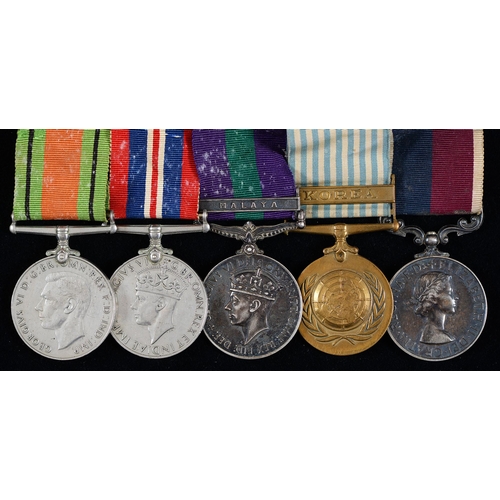 852 - Defence Medal, War Medal, General Service Medal George VI one clasp at Malaya, United Nations Korea ... 