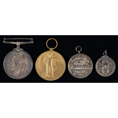 878 - WWI pair, British War Medal and Victory Medal 2664 Dvr E J D Golds RA and two silver prize sporting ... 