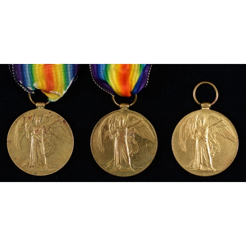 879 - WWI Victory Medal 43213 Pte W Childs Essex R, 58188 A Cpl F E Dyer North'd R, 33104 Pte W T Chandler... 