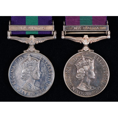 882 - General Service Medal EIIR one clasp Malaya 4084893 Jnr Tech J S G Oakley RAF and 22642536 Cpl M Win... 